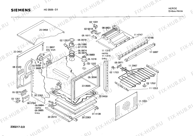 Взрыв-схема плиты (духовки) Siemens HE0505 - Схема узла 02
