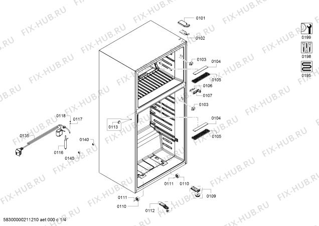 Схема №2 KDN65VI20B с изображением Дверь морозильной камеры для холодильника Bosch 00778106