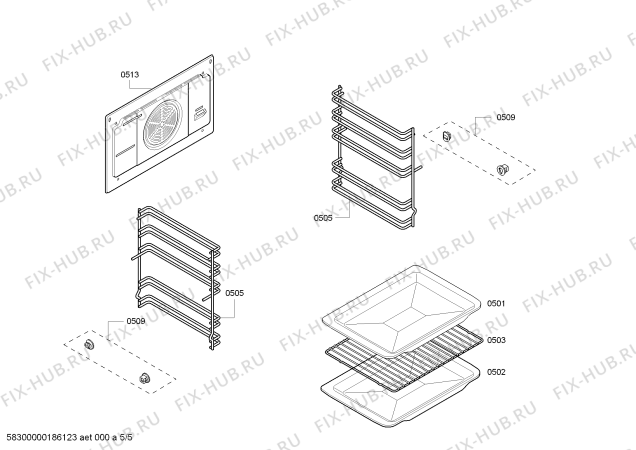 Взрыв-схема плиты (духовки) Bosch HBG23B360R H.BO.NP.L2D.IN.GLASS.B3a.N.E0_C/// - Схема узла 05