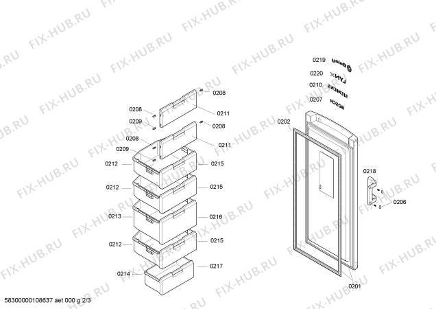 Схема №1 3GV1730B с изображением Дверь для холодильной камеры Bosch 00243008