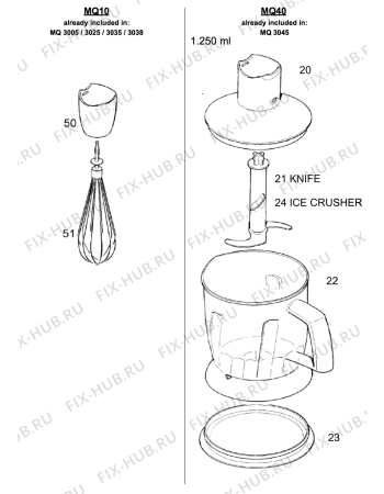 Взрыв-схема блендера (миксера) BRAUN Multiquick 3 MQ 3025 Spaghetti - Схема узла 2