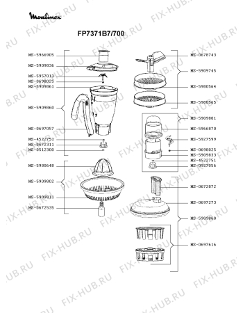 Взрыв-схема кухонного комбайна Moulinex FP7371B7/700 - Схема узла 8P004079.6P2