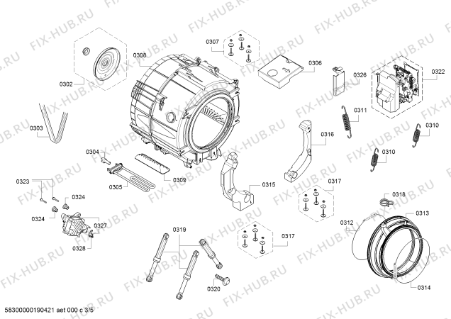 Схема №2 WAT20165IN с изображением Пружина бака для стиральной машины Bosch 00637582