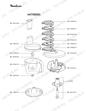 Взрыв-схема кухонного комбайна Moulinex AAT5S8(R) - Схема узла KP000387.2P2
