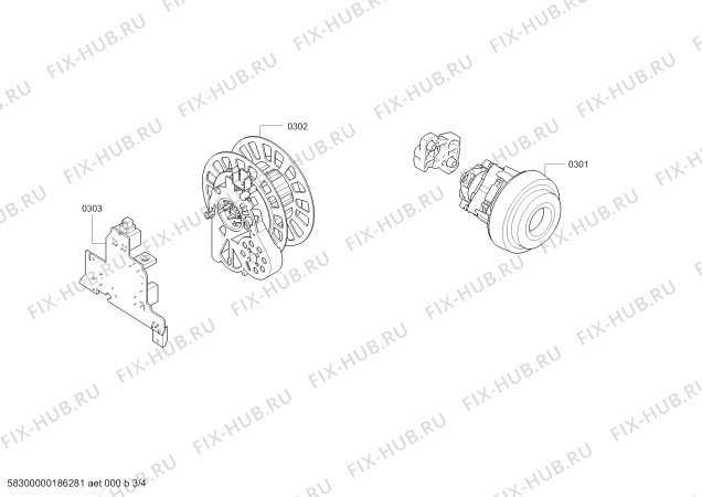 Взрыв-схема пылесоса Siemens VS06B2348 synchropower bag&bagless - Схема узла 03