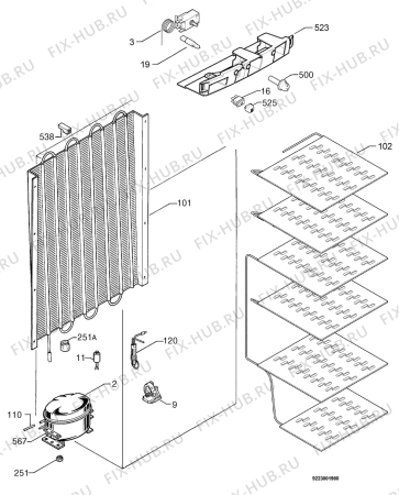 Взрыв-схема холодильника Zanussi ZFA96W - Схема узла Cooling system 017