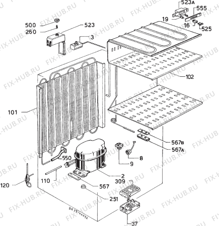 Взрыв-схема холодильника Castor C8913 - Схема узла Cooling system 017