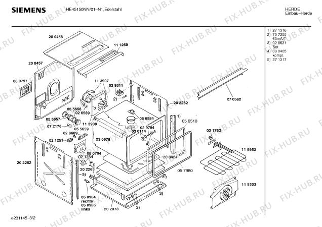 Взрыв-схема плиты (духовки) Siemens HE45150NN - Схема узла 02