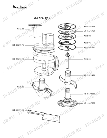 Взрыв-схема кухонного комбайна Moulinex AA774U(1) - Схема узла 7P000270.7P2