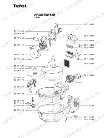 Взрыв-схема тостера (фритюрницы) Tefal AH950860/12B - Схема узла MP005017.0P2