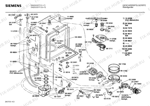 Взрыв-схема посудомоечной машины Siemens SN25005FF - Схема узла 02
