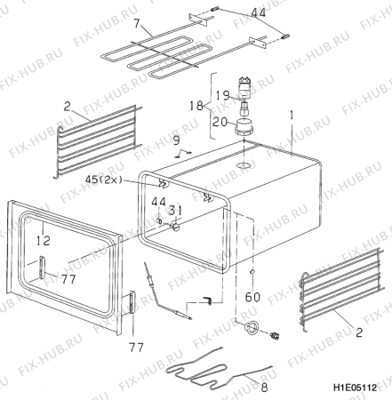 Взрыв-схема комплектующей Zanussi Z630N - Схема узла H10 Main Oven Cavity (large)