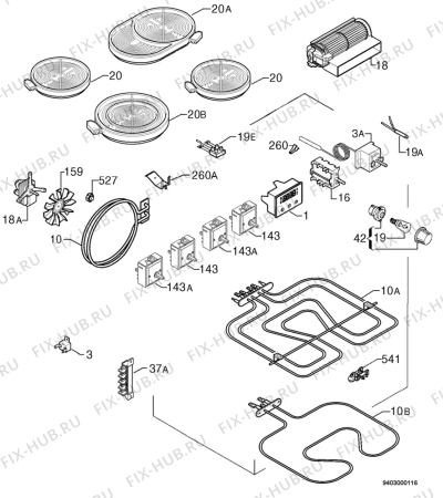 Взрыв-схема плиты (духовки) Privileg 810709_30938 - Схема узла Electrical equipment 268