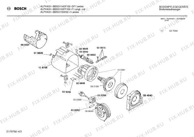 Схема №1 BBS3211CH ALPHA 32 с изображением Верхняя часть корпуса для электропылесоса Bosch 00278355