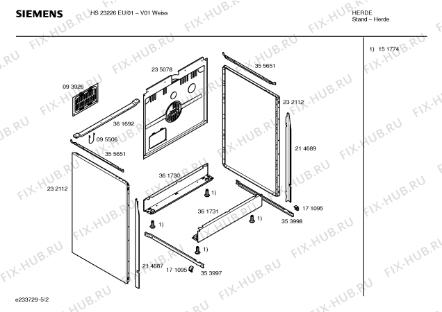 Схема №1 HS23226EU с изображением Инструкция по эксплуатации для плиты (духовки) Siemens 00528626