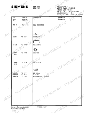 Схема №9 FM619K4 с изображением Сервисная инструкция для видеоэлектроники Siemens 00535311