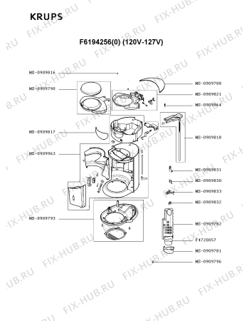 Взрыв-схема кофеварки (кофемашины) Krups F6194256(0) - Схема узла TP001838.9P2