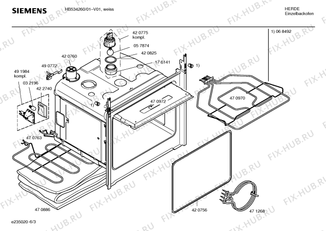 Взрыв-схема плиты (духовки) Siemens HB534260 - Схема узла 03