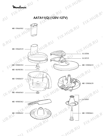 Взрыв-схема кухонного комбайна Moulinex AATA11(Q) - Схема узла 0P000360.0P3