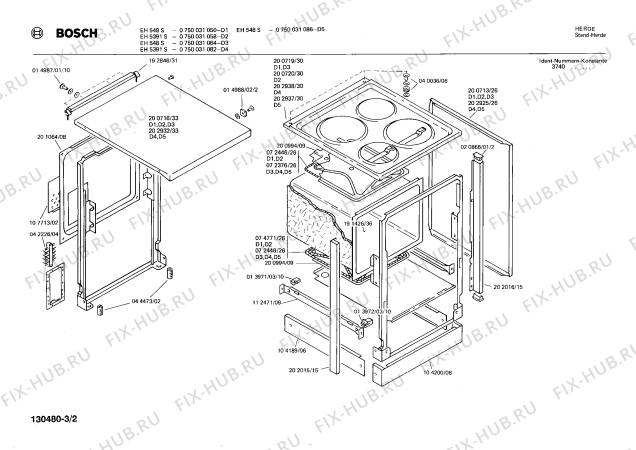 Взрыв-схема плиты (духовки) Bosch 0750031050 EH548S - Схема узла 02