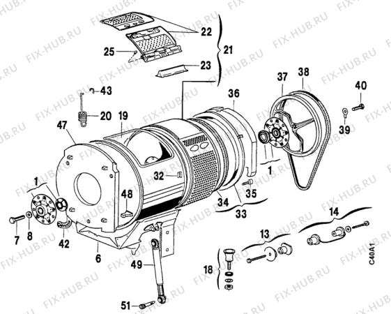 Взрыв-схема стиральной машины Electrolux EW524T - Схема узла Tub and drum