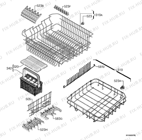 Взрыв-схема посудомоечной машины Privileg 122304_11054 - Схема узла Basket 160