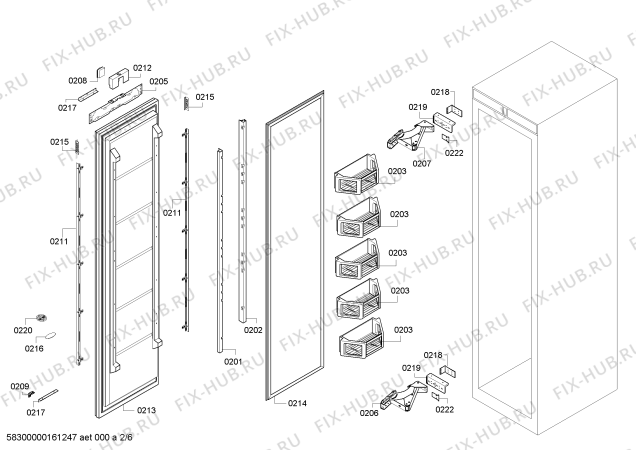 Схема холодильника Siemens FI18NP31 - Схема узла 02 Взрыв-схема холодильника Siemens FI18NP31 - Схема узла 02
