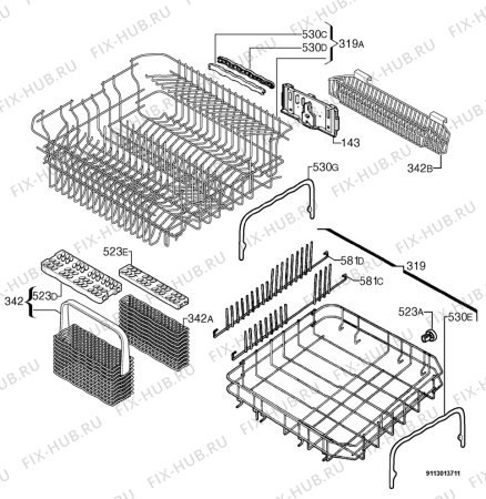 Взрыв-схема посудомоечной машины Rex Electrolux RTI10A - Схема узла Basket 160