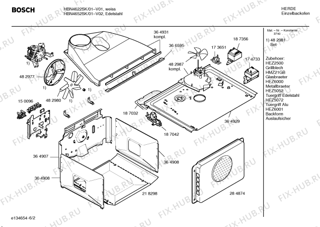 Схема №2 HBN4622SK с изображением Инструкция по эксплуатации для плиты (духовки) Bosch 00583671