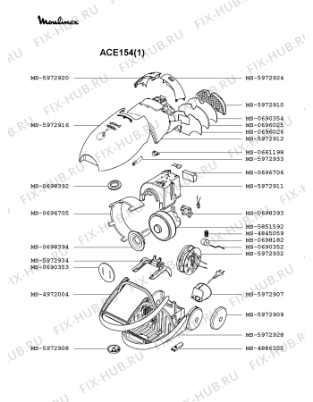 Взрыв-схема пылесоса Moulinex ACE154(1) - Схема узла DP002193.7P2