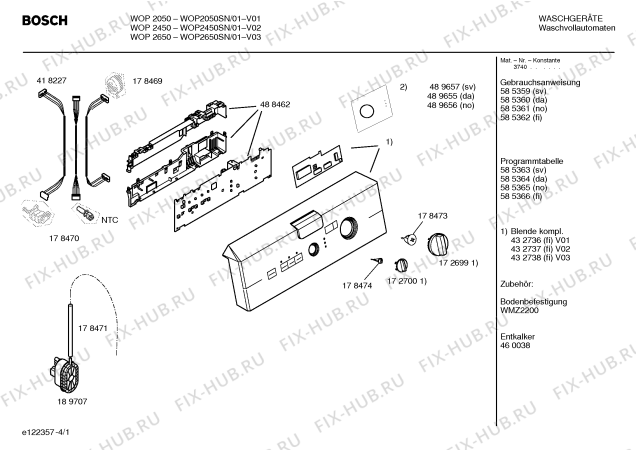 Схема №1 WOP2050SN WOP2050 с изображением Панель управления для стиралки Bosch 00432736