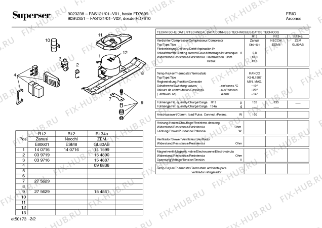 Взрыв-схема холодильника Superser FAS121/01 FAS121 - Схема узла 02