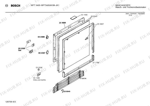 Взрыв-схема стиральной машины Bosch WFT5420JK WFT5420 - Схема узла 03