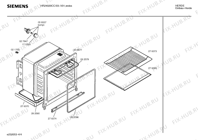 Взрыв-схема плиты (духовки) Siemens HR24020CC - Схема узла 04