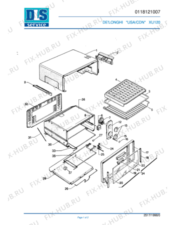 Схема №1 XU120 с изображением Часть корпуса для плиты (духовки) DELONGHI 7318116800