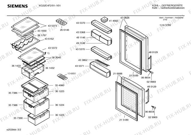 Схема №2 KG26V4F3 с изображением Стеклопанель для холодильной камеры Siemens 00435372
