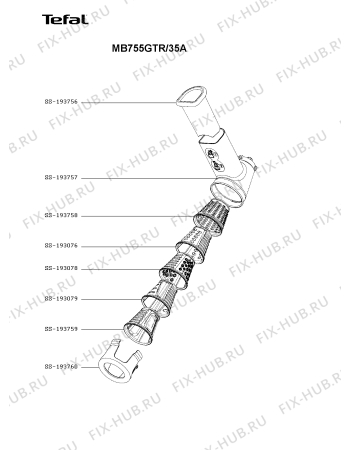 Взрыв-схема мясорубки Tefal MB755GTR/35A - Схема узла UP004873.8P2