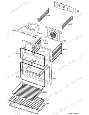 Взрыв-схема плиты (духовки) Electrolux EKC4461AEW - Схема узла Oven