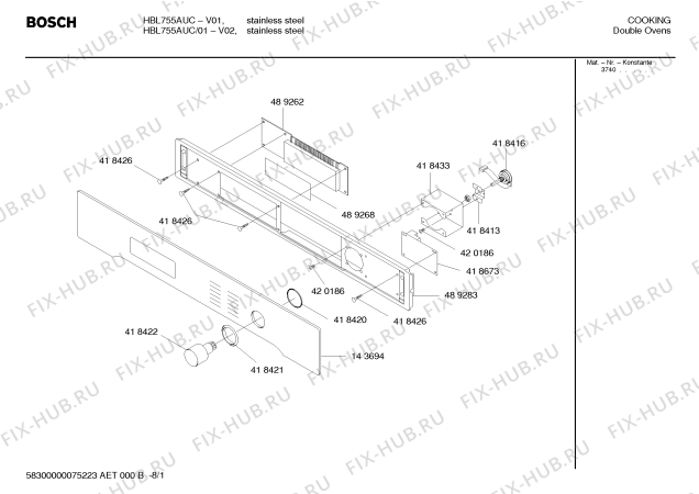 Схема №1 HBL755AUC с изображением Часть корпуса Bosch 00213292