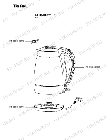 Схема №1 KO450132/JR0 с изображением Часть корпуса для чайника (термопота) Tefal FS-9100033974