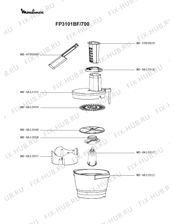 Схема №2 FP3101BF/700 с изображением Корпусная деталь для кухонного измельчителя Moulinex MS-5A12160