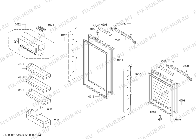 Взрыв-схема холодильника Siemens KI34NP60AU - Схема узла 03