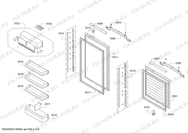 Схема №1 KI34NP60 с изображением Дверь для холодильника Siemens 00683913