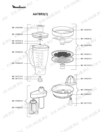 Взрыв-схема кухонного комбайна Moulinex AAT8R3(1) - Схема узла XP000316.5P2