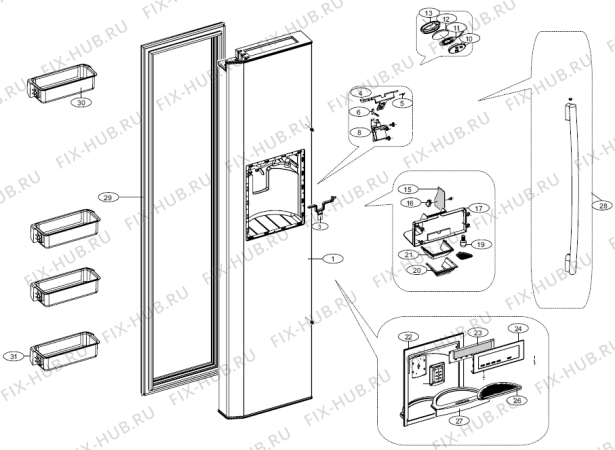 Схема №1 NRS89557E (257419, HRF662FF/ASS) с изображением Дверь для холодильника Gorenje 271143
