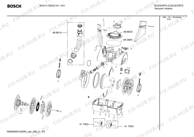 Схема №1 BUC11700UC с изображением Мотор для пылесоса Bosch 00489035