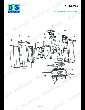 Схема №1 DCH 2570E с изображением Провод для обогревателя (вентилятора) DELONGHI SUN1139