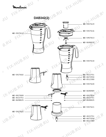 Взрыв-схема блендера (миксера) Moulinex DAB342(2) - Схема узла QP003325.4P2