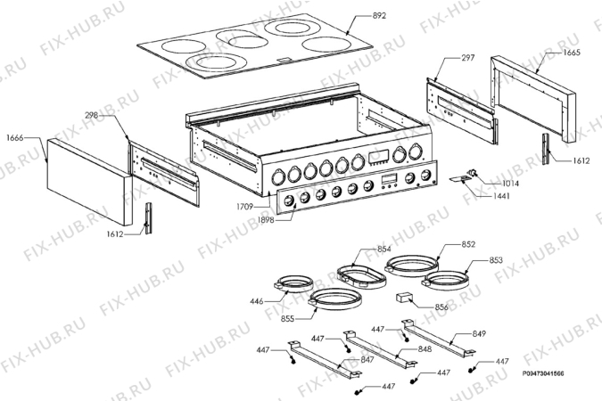 Взрыв-схема плиты (духовки) Electrolux EKC90710X - Схема узла Section 1