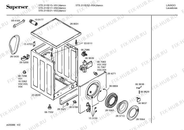 Схема №1 5TS211B SUPERSER 5TS610B NATURAL WASH с изображением Панель для стиралки Bosch 00297286